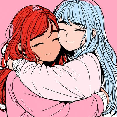 realistic two girls hugging