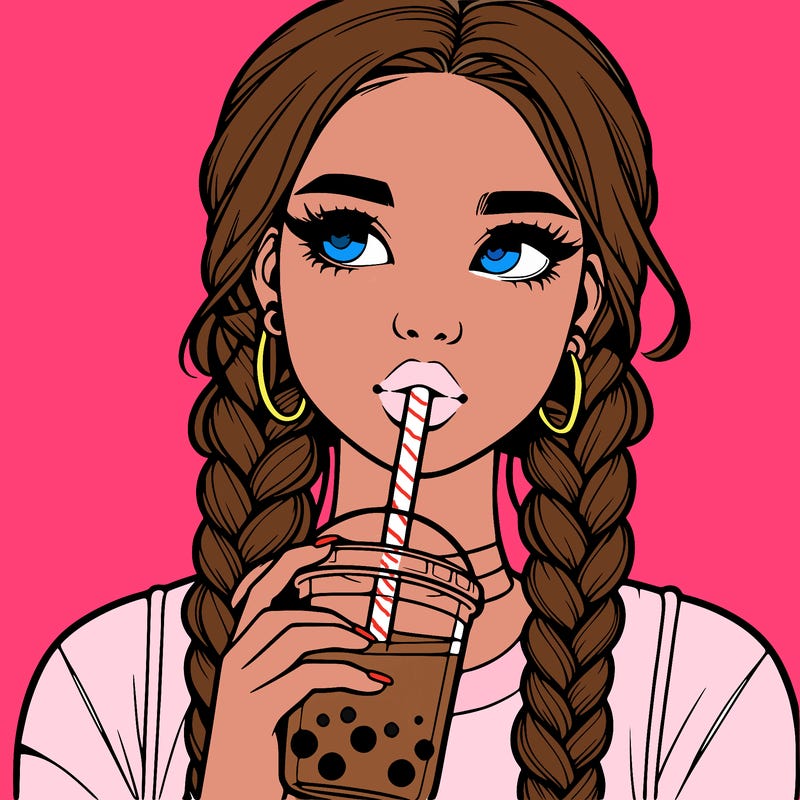 realistic girl with braided hair drinking boba
