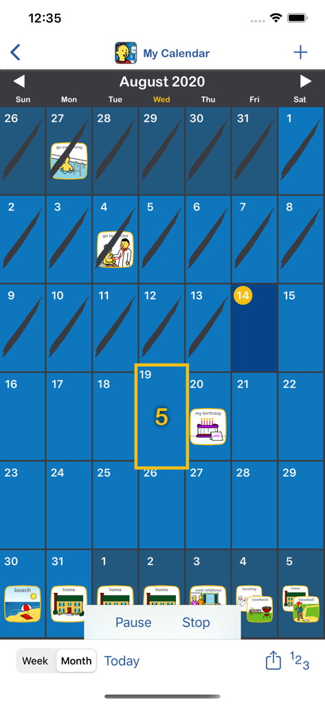 Choiceworks Calendar - Monthly view of Choiceworks Calendar showing visual schedule icons and a countdown feature for children.