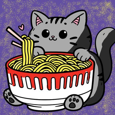 cat with ramen