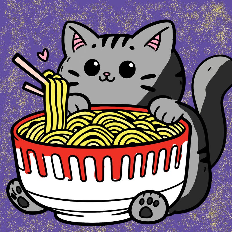 cat with ramen