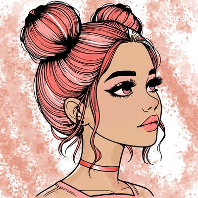 realistic girl with buns on the top of her head