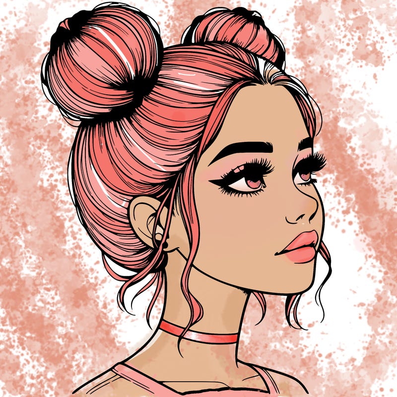 realistic girl with buns on the top of her head