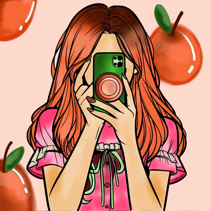 a realistic girl holding her phone taking pictures