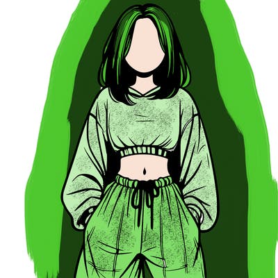 realistic girl faceless with baggy pants and a crop top