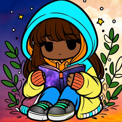 girl in oversized hoodie reading a book