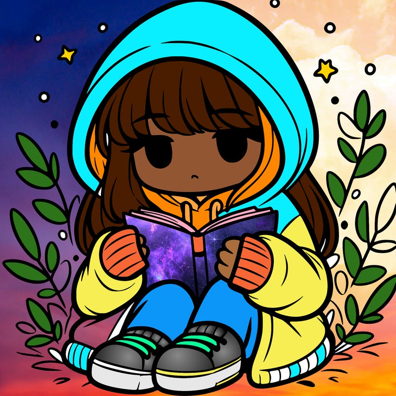 girl in oversized hoodie reading a book