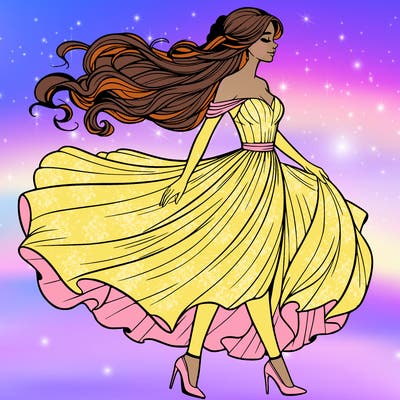 realistic woman in a dress flowing in the wind