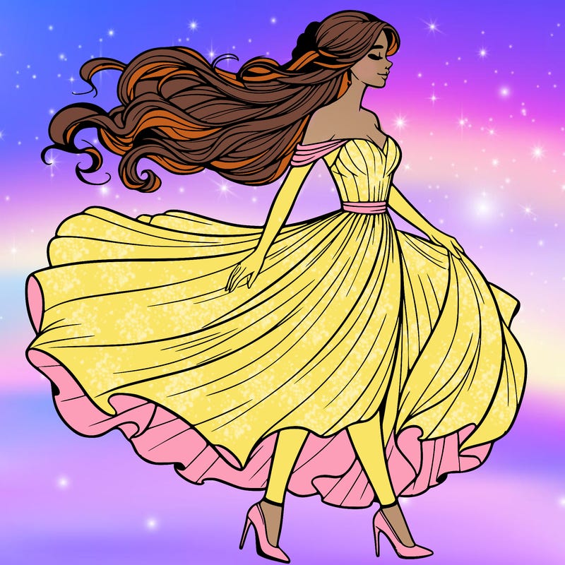 realistic woman in a dress flowing in the wind