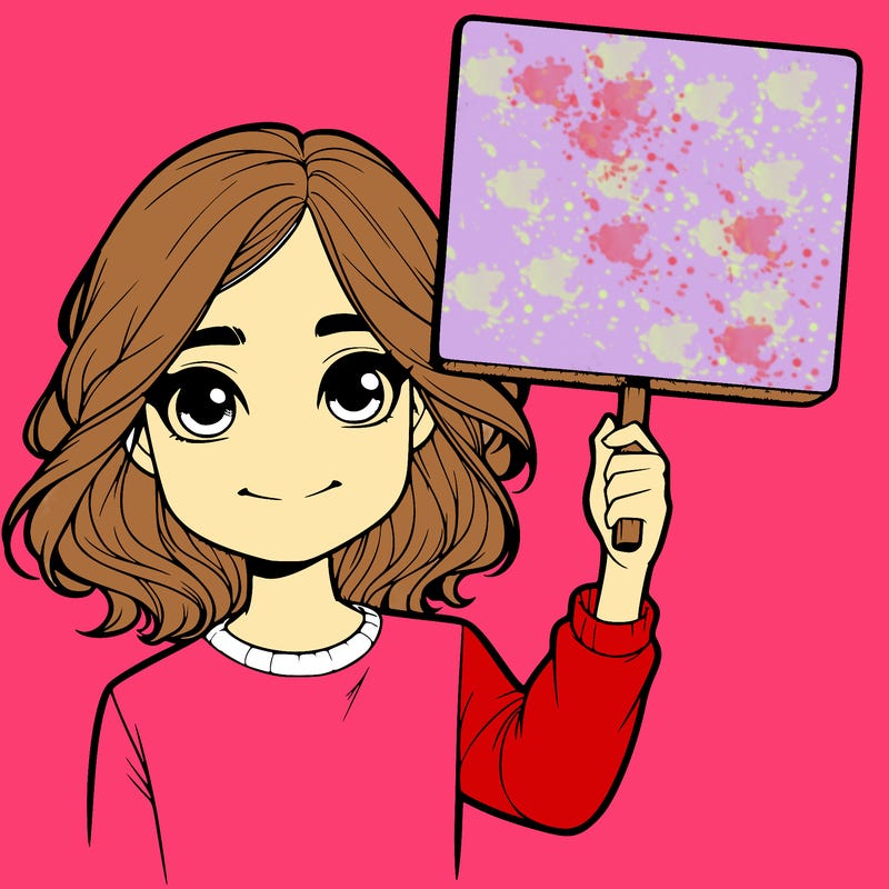 realistic girl holding up a sign