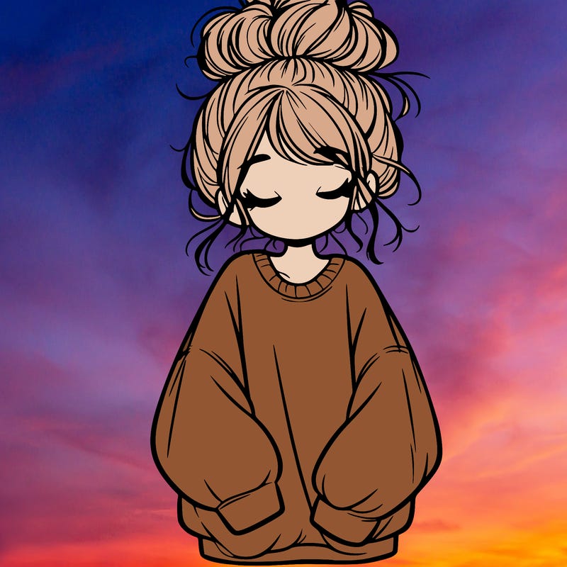 girl with baggy sweatshirt and messy bun
