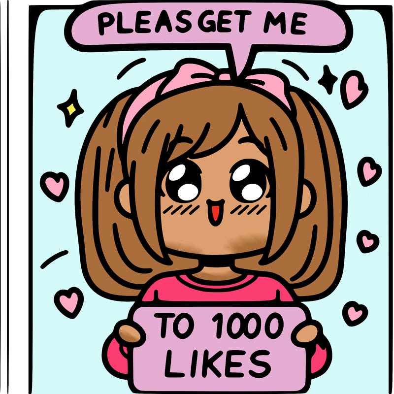 a girl saying please get me to 100 likes