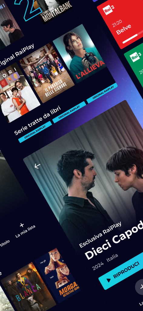 RaiPlay - RaiPlay mobile app interface displaying a catalog of Italian TV series and movies