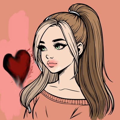 realistic girl with a high ponytail