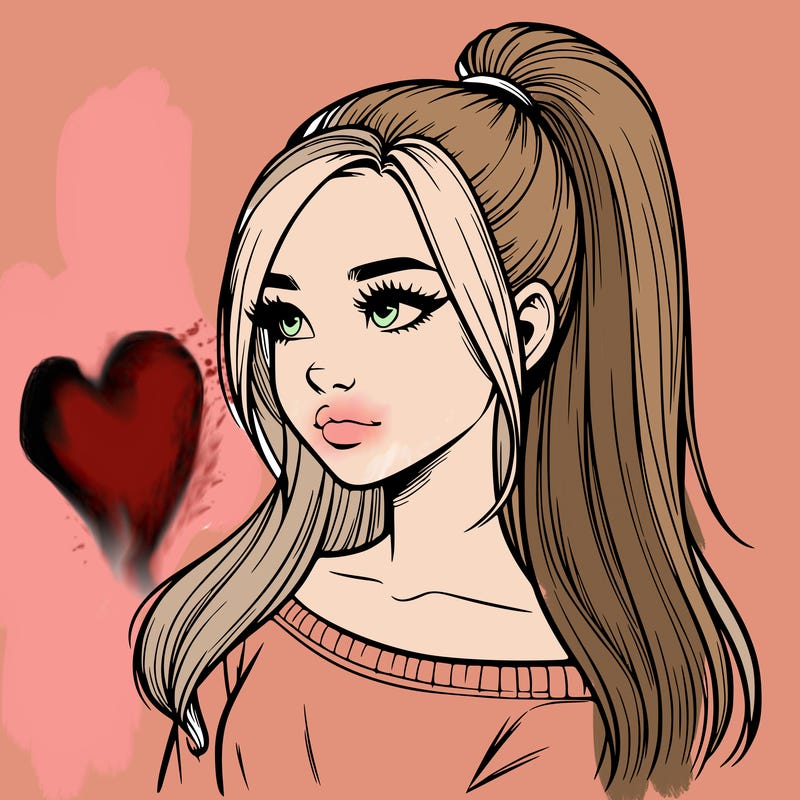 realistic girl with a high ponytail