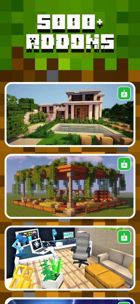 현대적인 집, 정원, 가구 디자인을 보여주는 5000개 이상의 마인크래프트 애드온 카탈로그