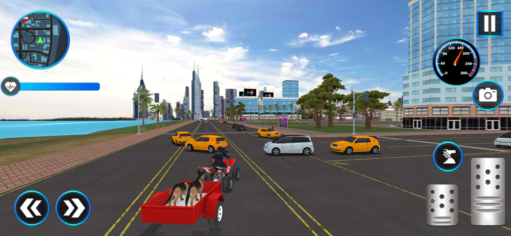 Cargo Plane Truck Transport - Un ATV transportando perros en un remolque por calles de la ciudad