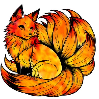 realistic detailed 9 tailed anime fox
