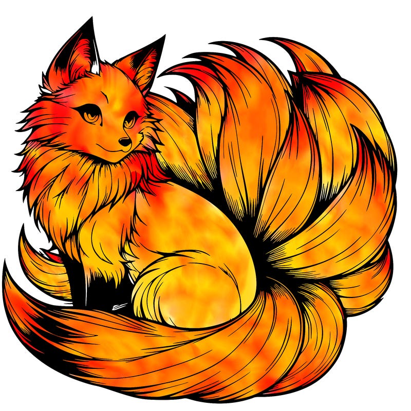 realistic detailed 9 tailed anime fox