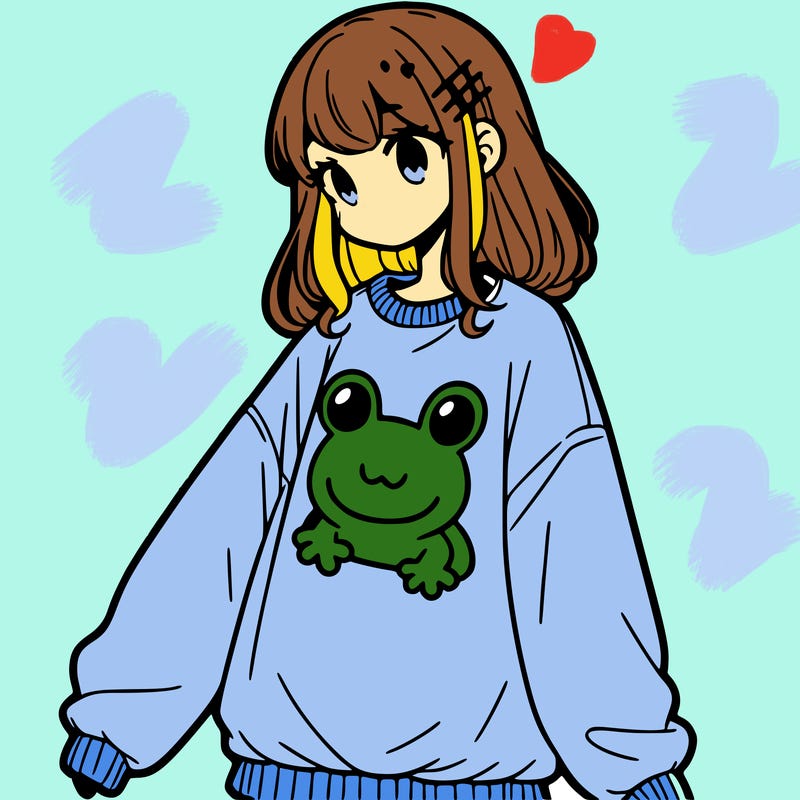 girl wearing frogging sweatshirt