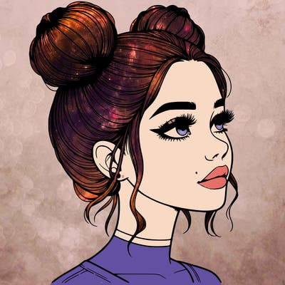realistic girl with buns on the top of her head
