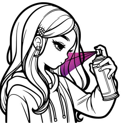 a realistic girl spray painting