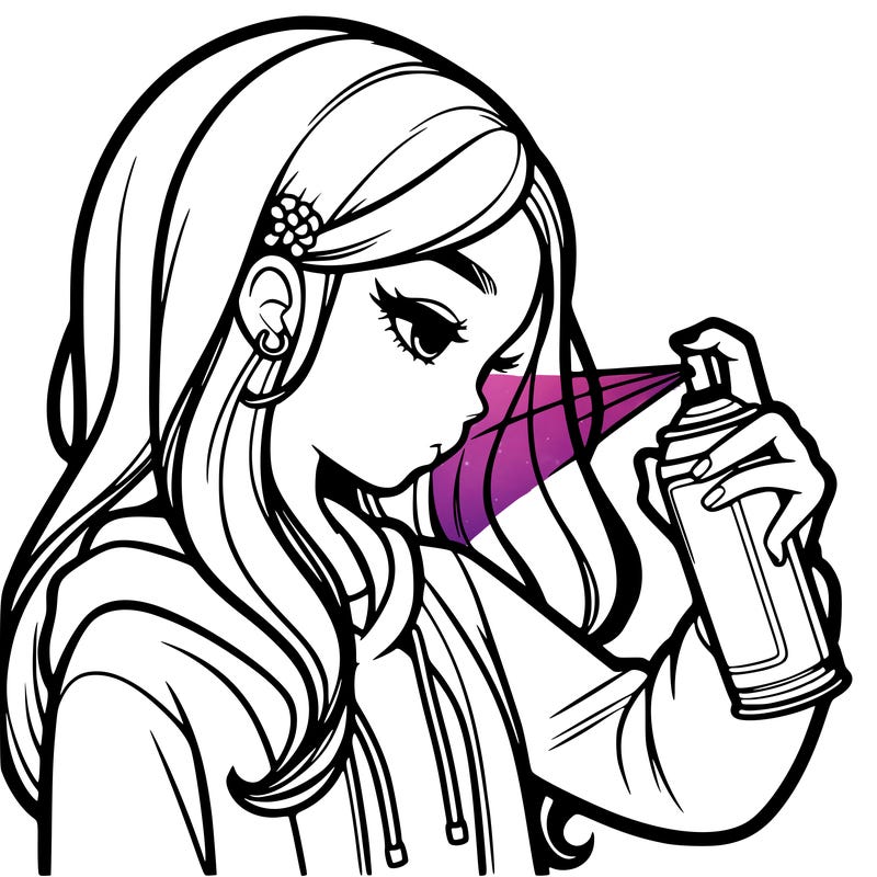 a realistic girl spray painting