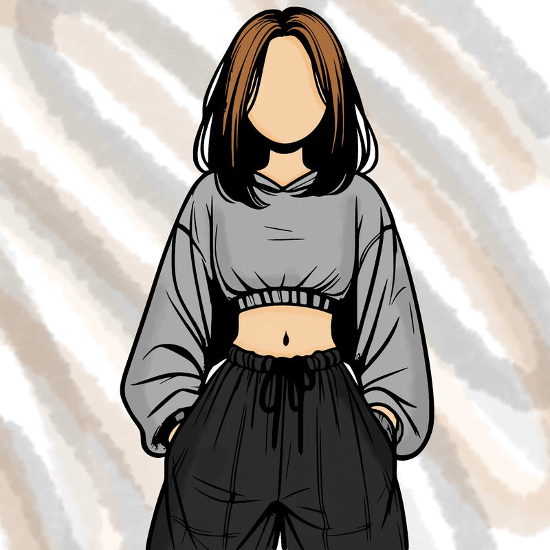 realistic girl faceless with baggy pants and a crop top