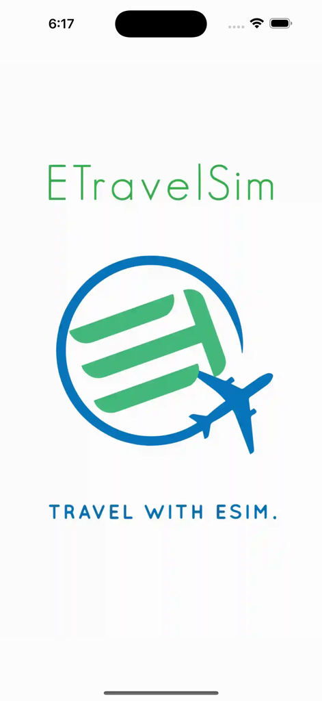 eTravelsim - Travel eSim - eTravelSimモバイルアプリのスプラッシュスクリーン。ロゴとタグラインが表示されています。