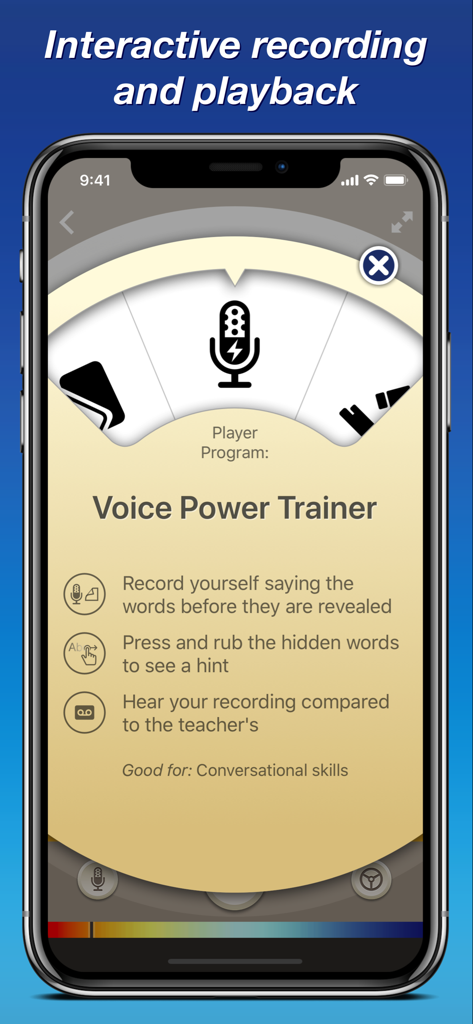 German by Nemo - German by Nemo Voice Power Trainer interface showing interactive recording and playback features for pronunciation practice