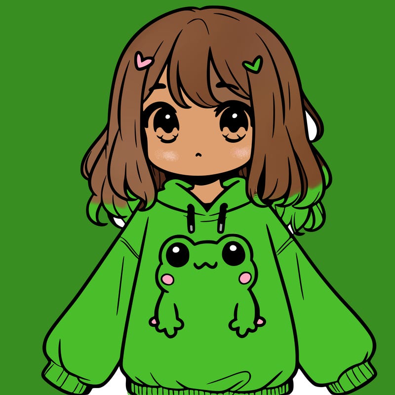 girl wearing frogging sweatshirt