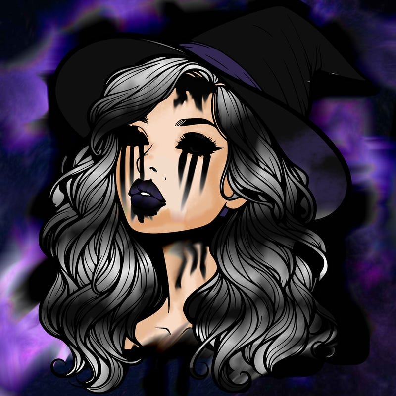 realistic witch girl with wavy hair and lips