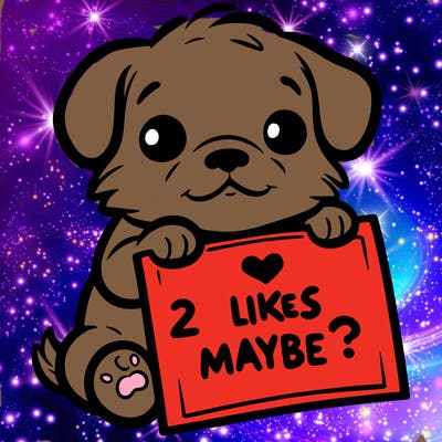 a puppy holding a sign that says 2 likes maybe?