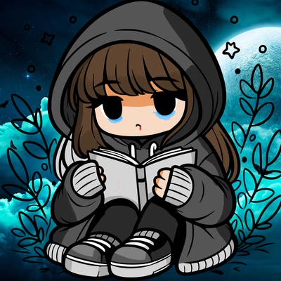 girl in oversized hoodie reading a book