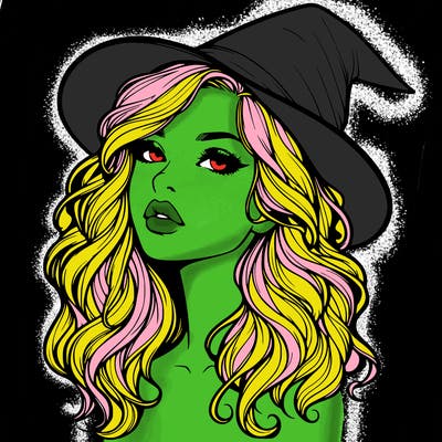 realistic witch girl with wavy hair and lips