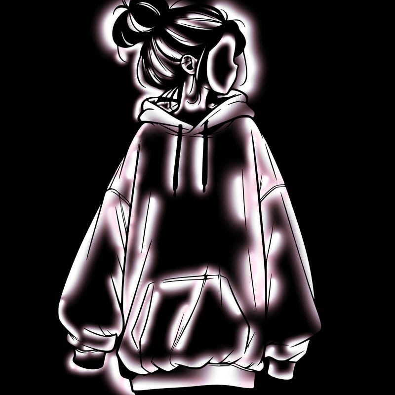 realistic girl with a oversized sweatshirt on and a bun