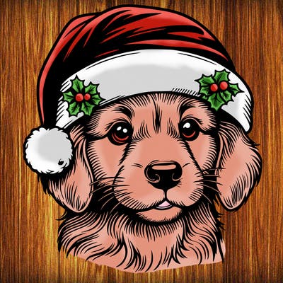 realistic dog wearing a santa hat