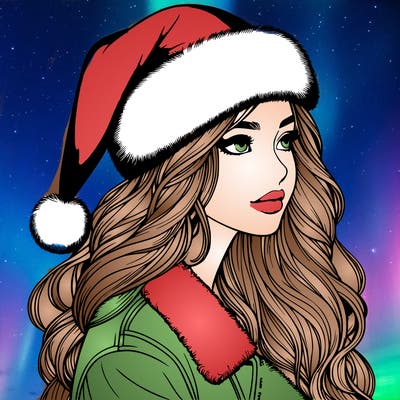 realistic girl in santa hat