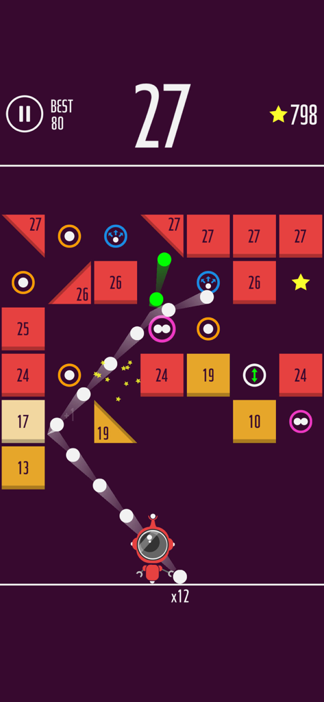 One More Brick - Gameplay of One More Brick showing balls bouncing off numbered blocks and power ups