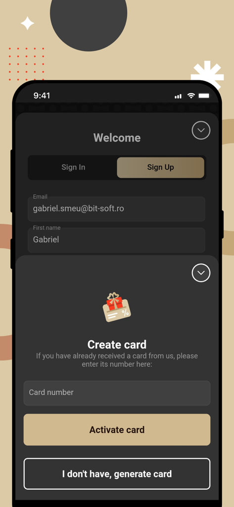 TRICKSHOT Restaurants app signup and loyalty card activation page