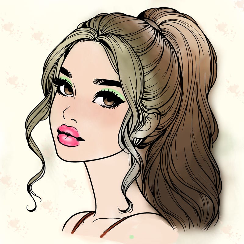 realistic girl with a ponytail on her hair and lips