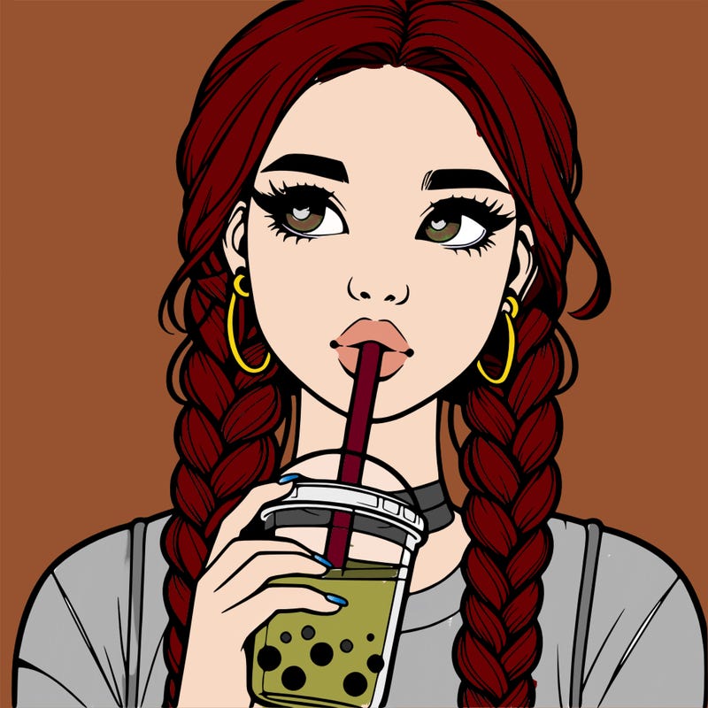 realistic girl with braided hair drinking boba