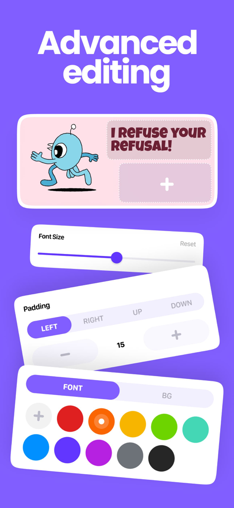 Advanced widget customization interface in TapeKit showing font size padding and color settings