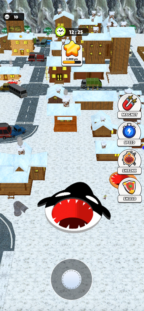 Black Sink hole Zone Game 3D - Orca skin sinkhole in a snowy city environment from Black Sink hole Zone Game 3D