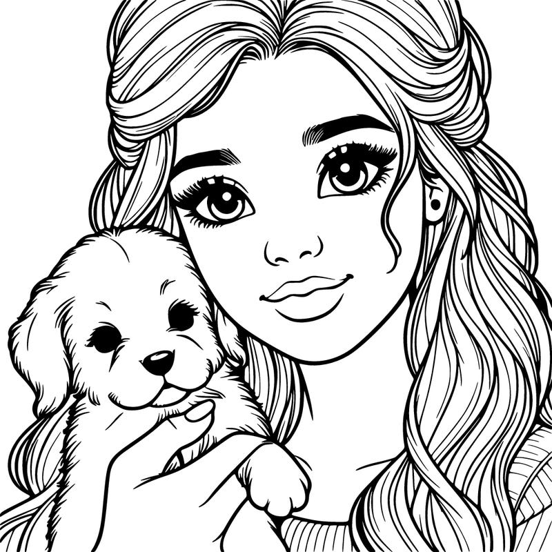 realistic girl with a puppy in her hand