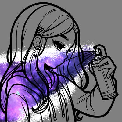 a realistic girl spray painting