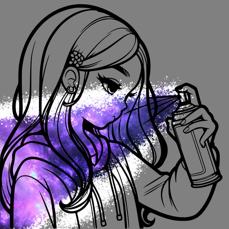 a realistic girl spray painting