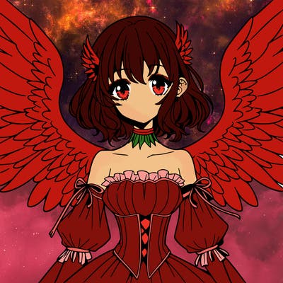manga woman with large wings