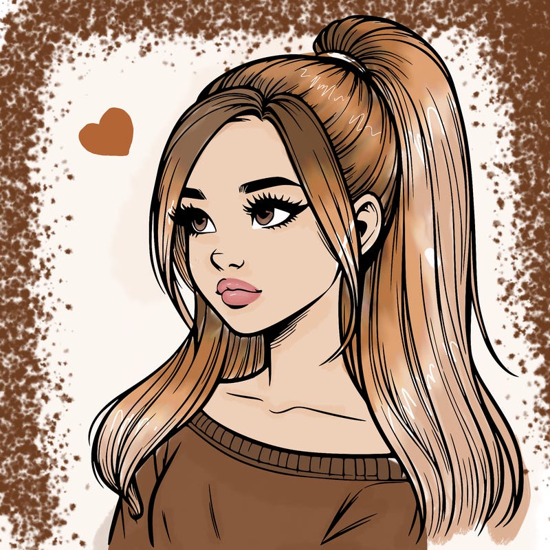 realistic girl with a high ponytail