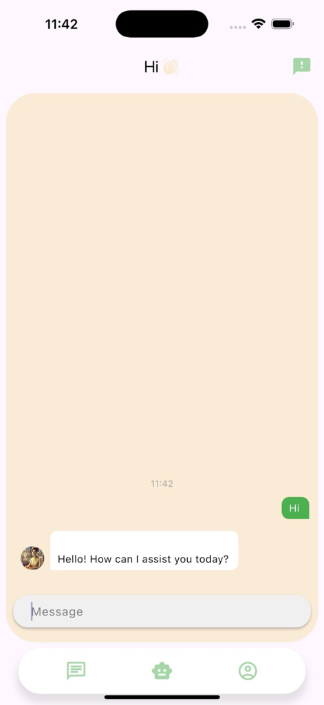App Noor - Interface of App Noor showing a secure AI chat for general inquiries.
